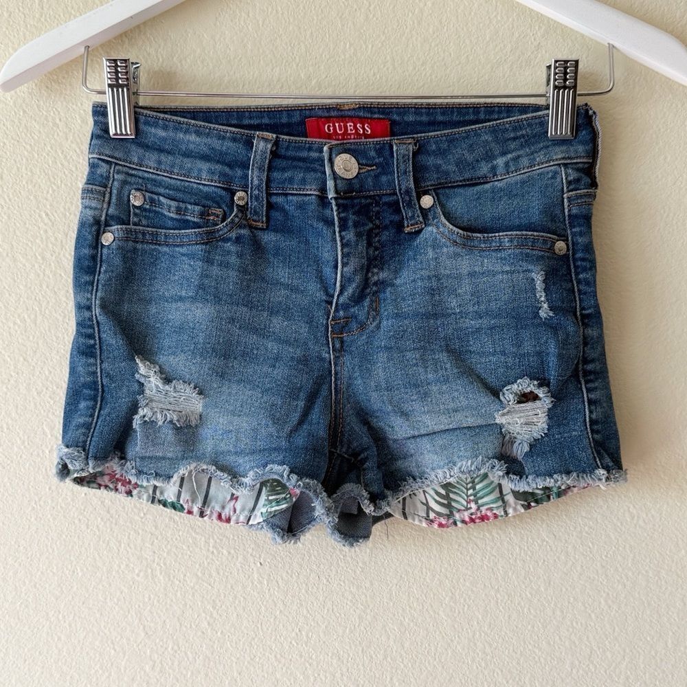 Guess Triangle Guess Logo Distressed Cutoff Shorts